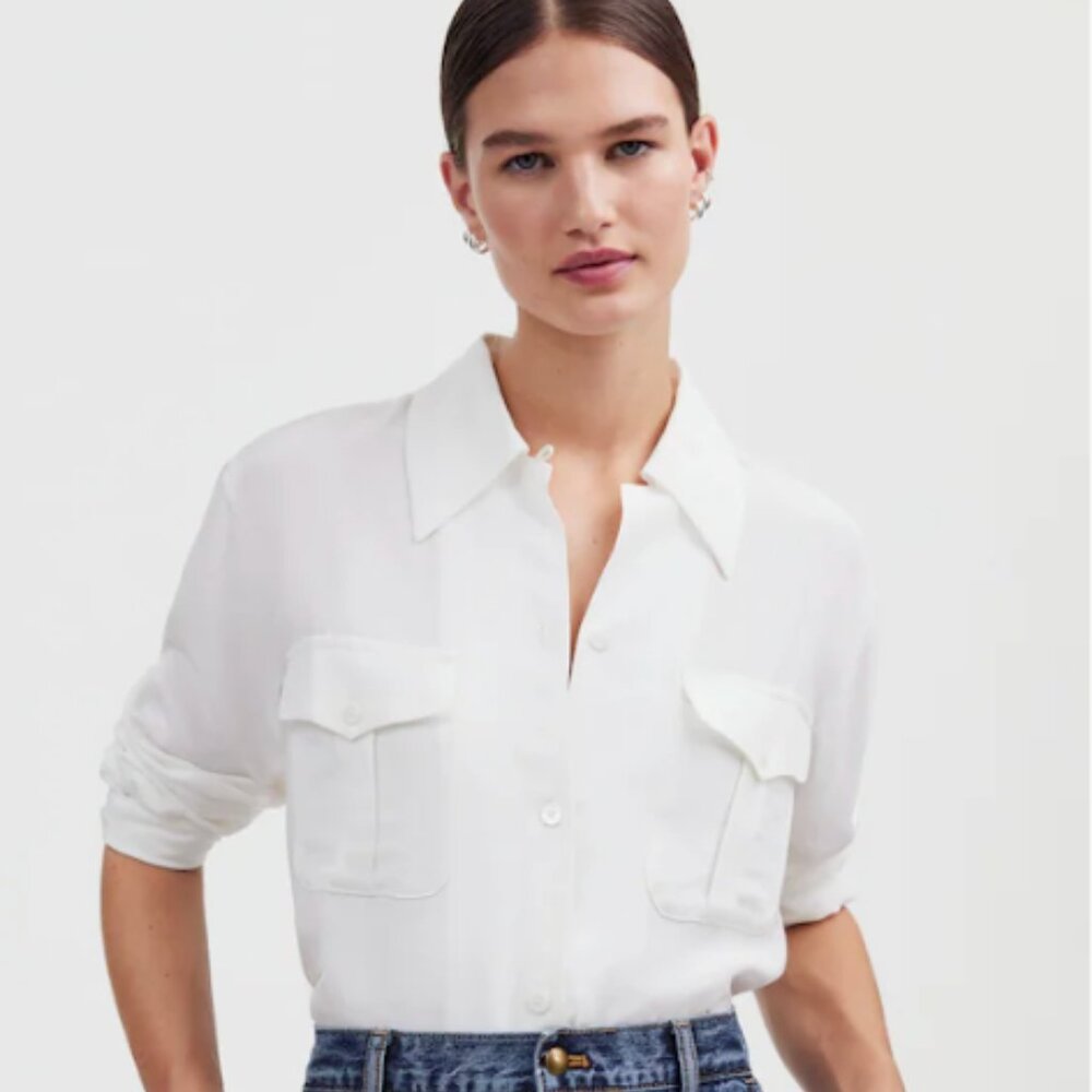 Alexa Chung for Madewell Pleat-Pocket Button-Up Shirt NWT